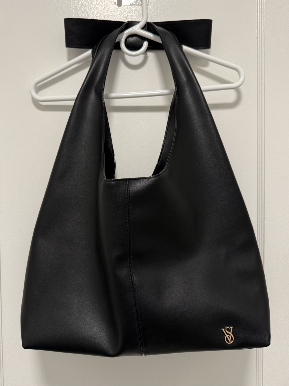 Victoria’s Secret Black Faux Leather Hobo Shoulder Bag Large Tote